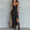 Cindy | Women's Lace Splicing Spaghetti Strap Irregular Ruffle Maxi Dress
