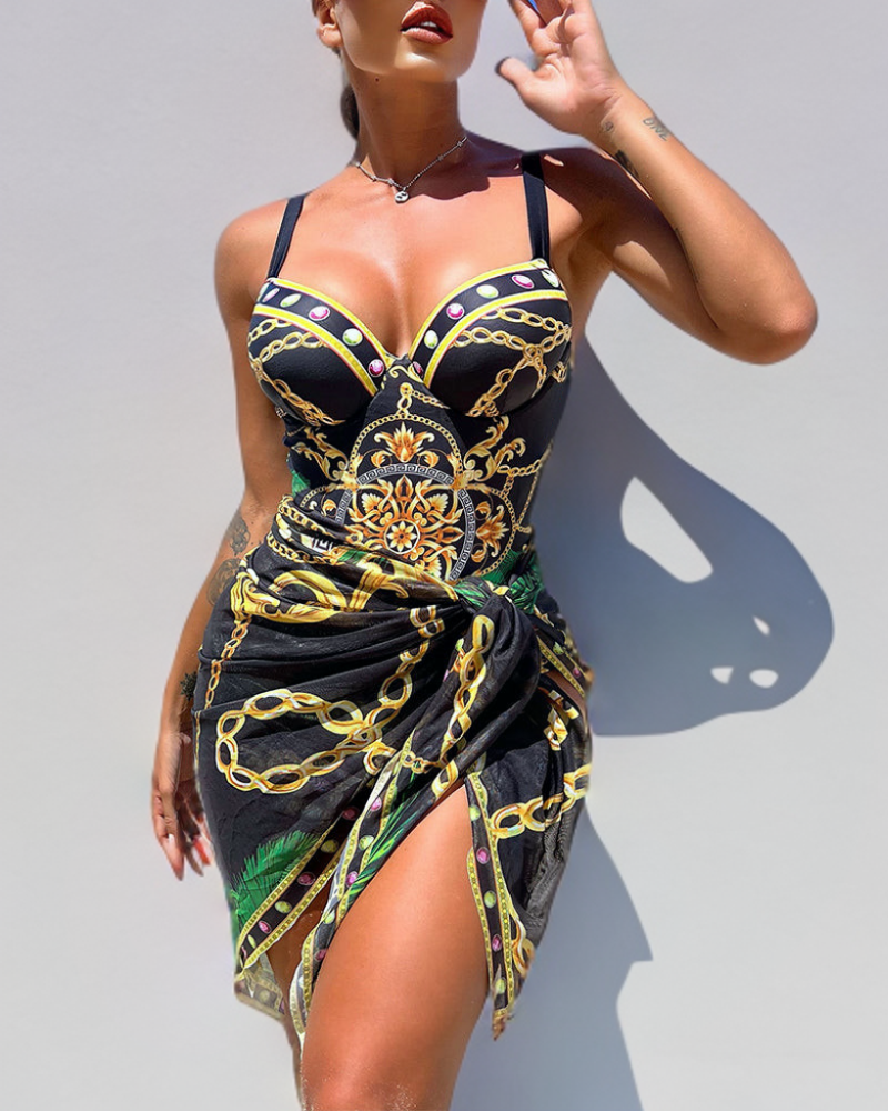 Darius | One-piece swimsuit with push-up effect and matching sarong