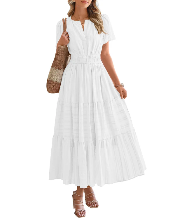 Evara | Boho A-Line Maxi Dress with V-Neck & Flowing Fit