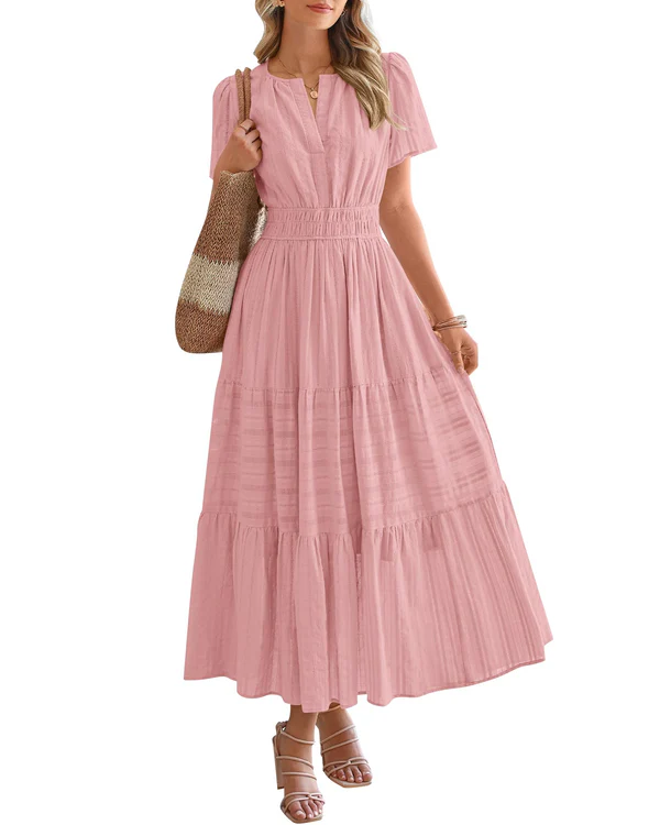 Evara | Boho A-Line Maxi Dress with V-Neck & Flowing Fit