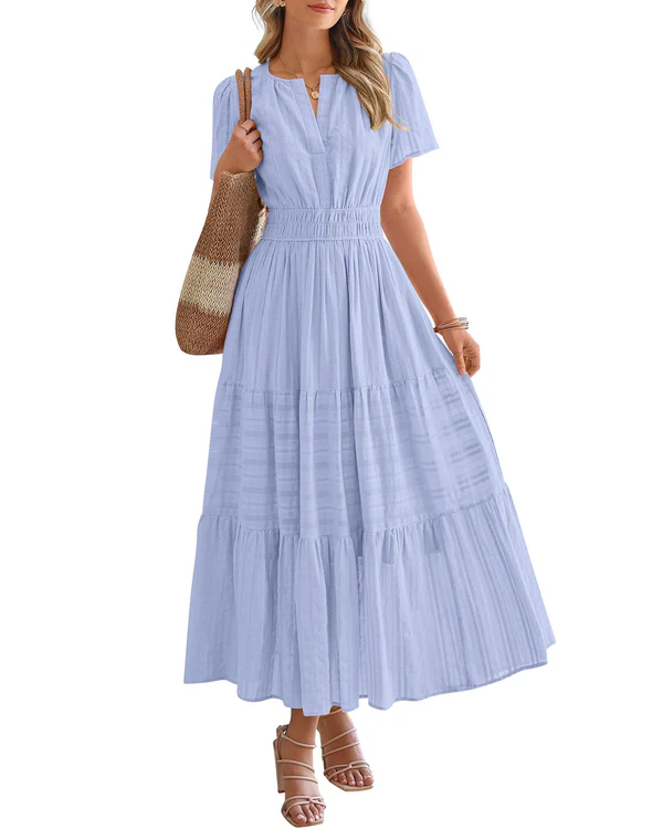 Evara | Boho A-Line Maxi Dress with V-Neck & Flowing Fit