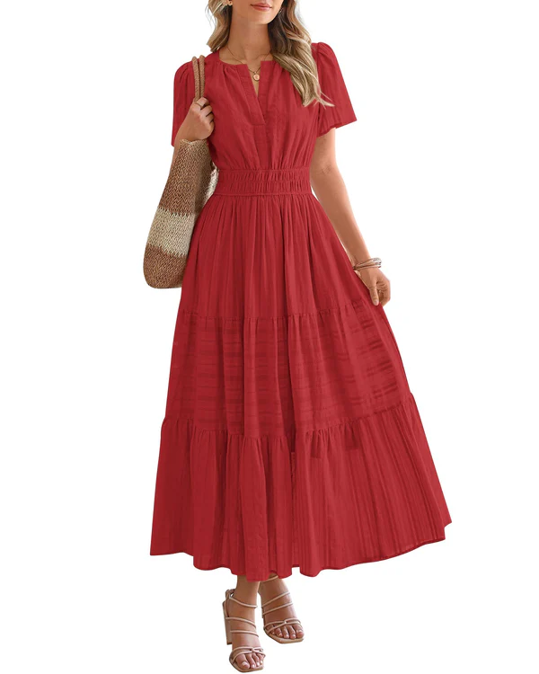Evara | Boho A-Line Maxi Dress with V-Neck & Flowing Fit
