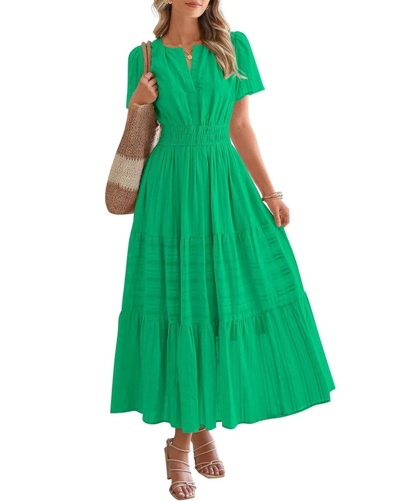 Evara | Boho A-Line Maxi Dress with V-Neck & Flowing Fit
