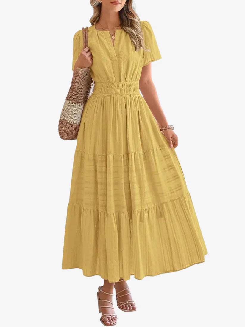 Evara | Boho A-Line Maxi Dress with V-Neck & Flowing Fit