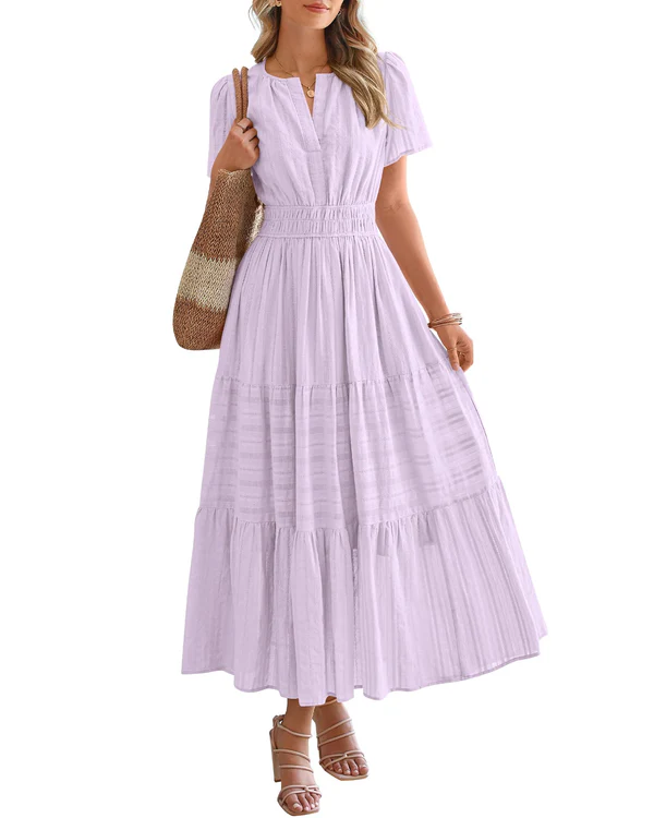 Evara | Boho A-Line Maxi Dress with V-Neck & Flowing Fit