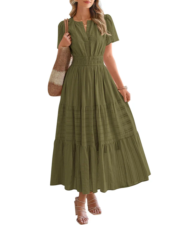 Evara | Boho A-Line Maxi Dress with V-Neck & Flowing Fit
