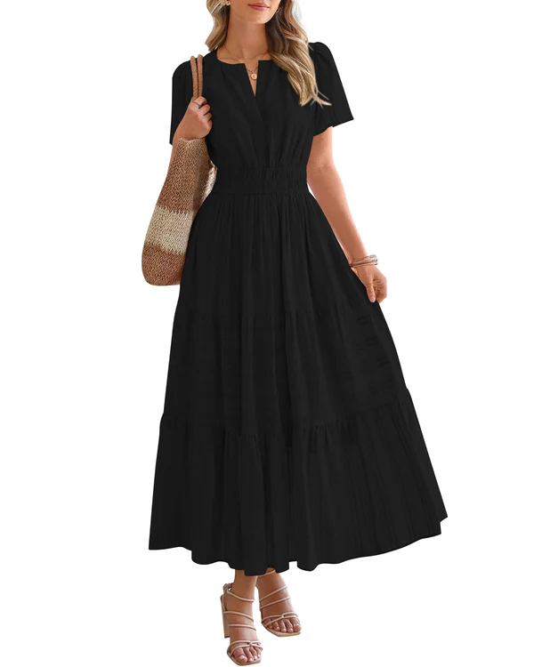 Evara | Boho A-Line Maxi Dress with V-Neck & Flowing Fit