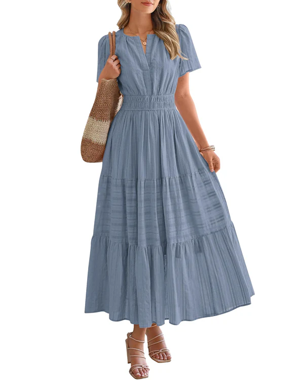 Evara | Boho A-Line Maxi Dress with V-Neck & Flowing Fit