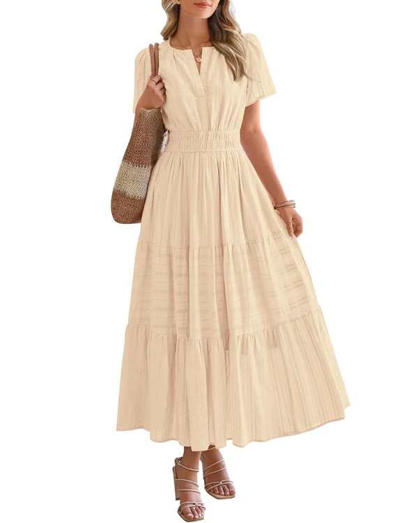 Evara | Boho A-Line Maxi Dress with V-Neck & Flowing Fit