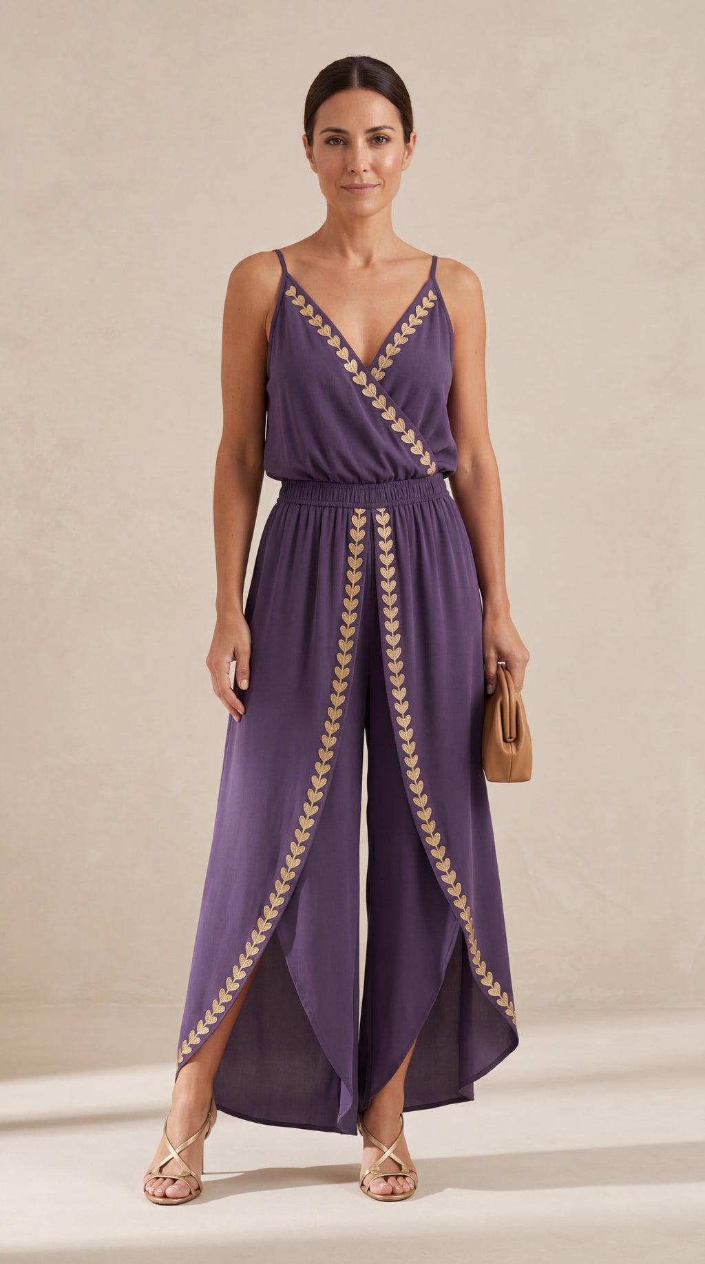 Dona | Unique Jumpsuit with Golden Details and Open Leg