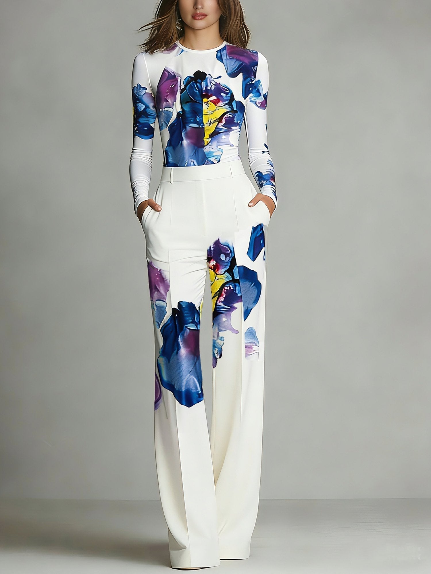 Sienna | Color-Blocked Crew Neck Top and Trousers Set
