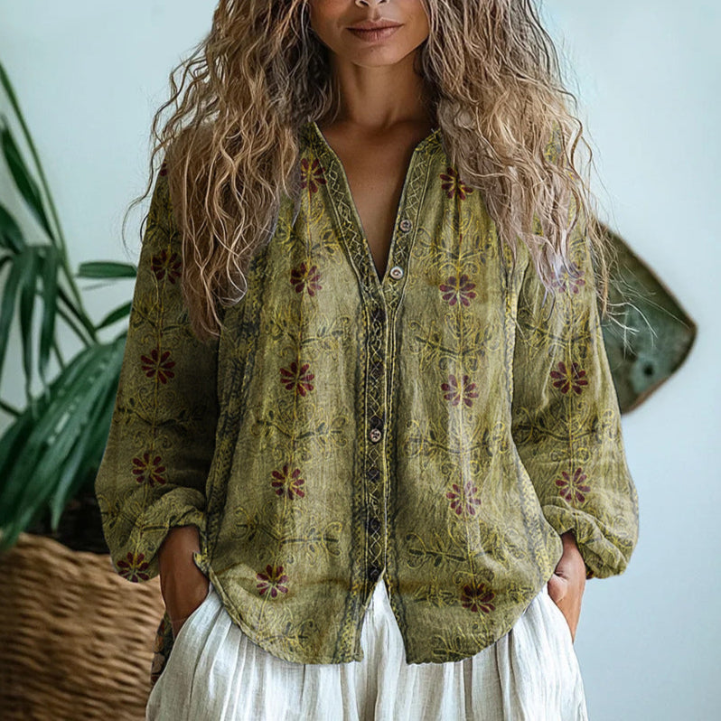Alexandra | Retro Printed Blouse