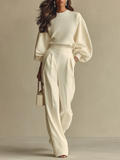 Sophie | Ribbed Crew Neck Top and High-waisted Wide-leg Pants Suit