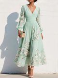 Emma | Mint Green Floral Pleated Maxi Dress