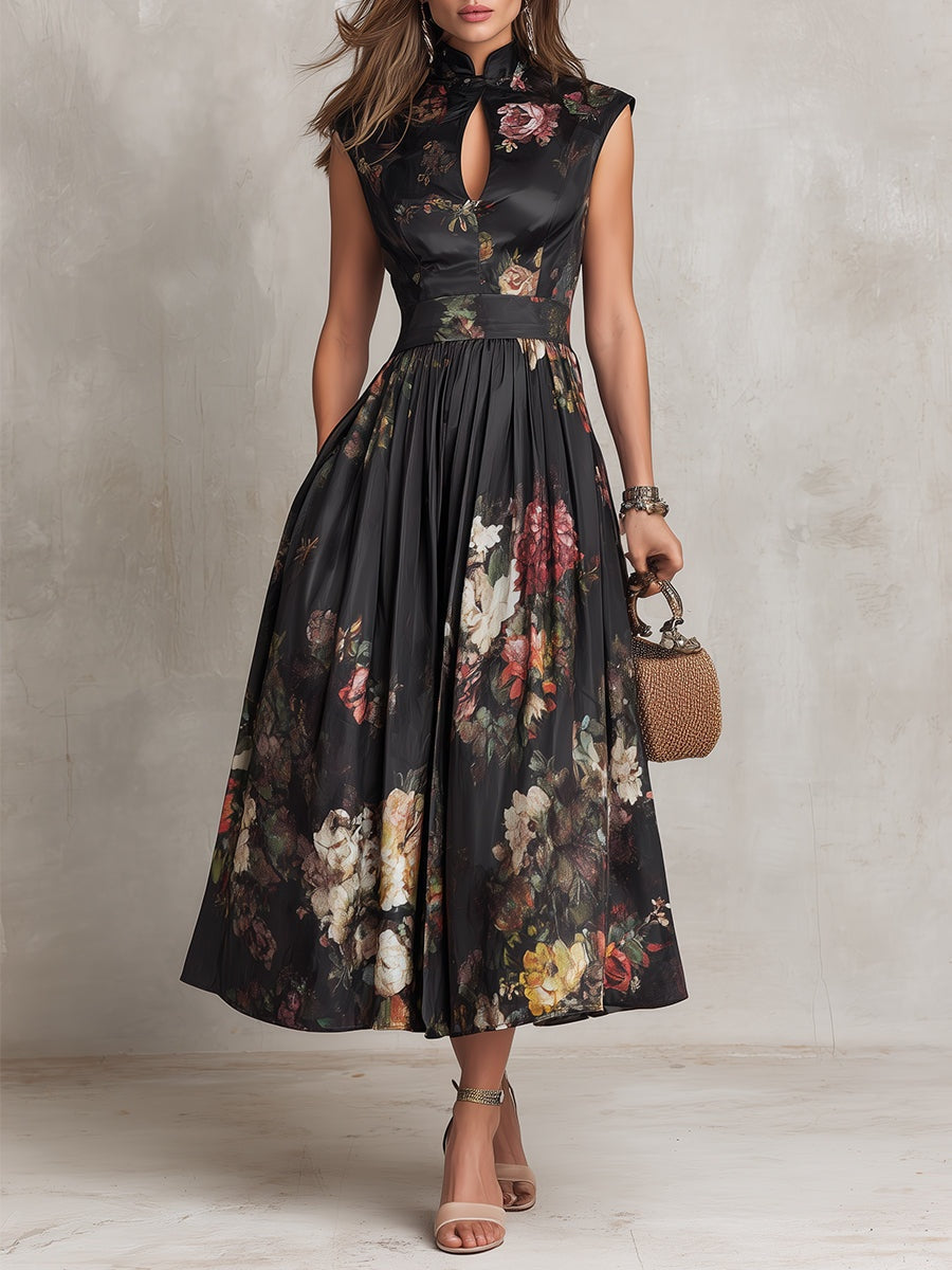 Greta | High Neck Keyhole Floral Midi Dress