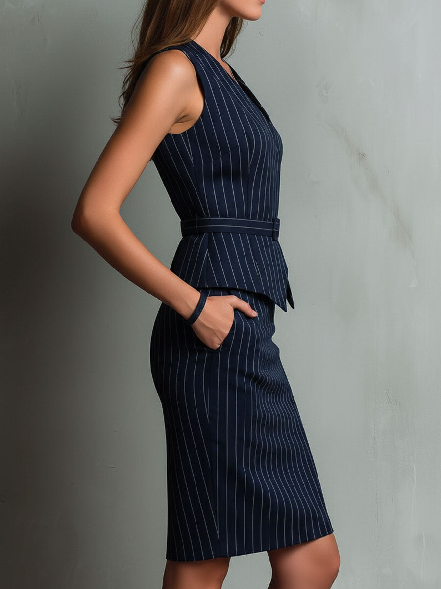 Nora | Pinstripe Vest and Pencil Skirt Set