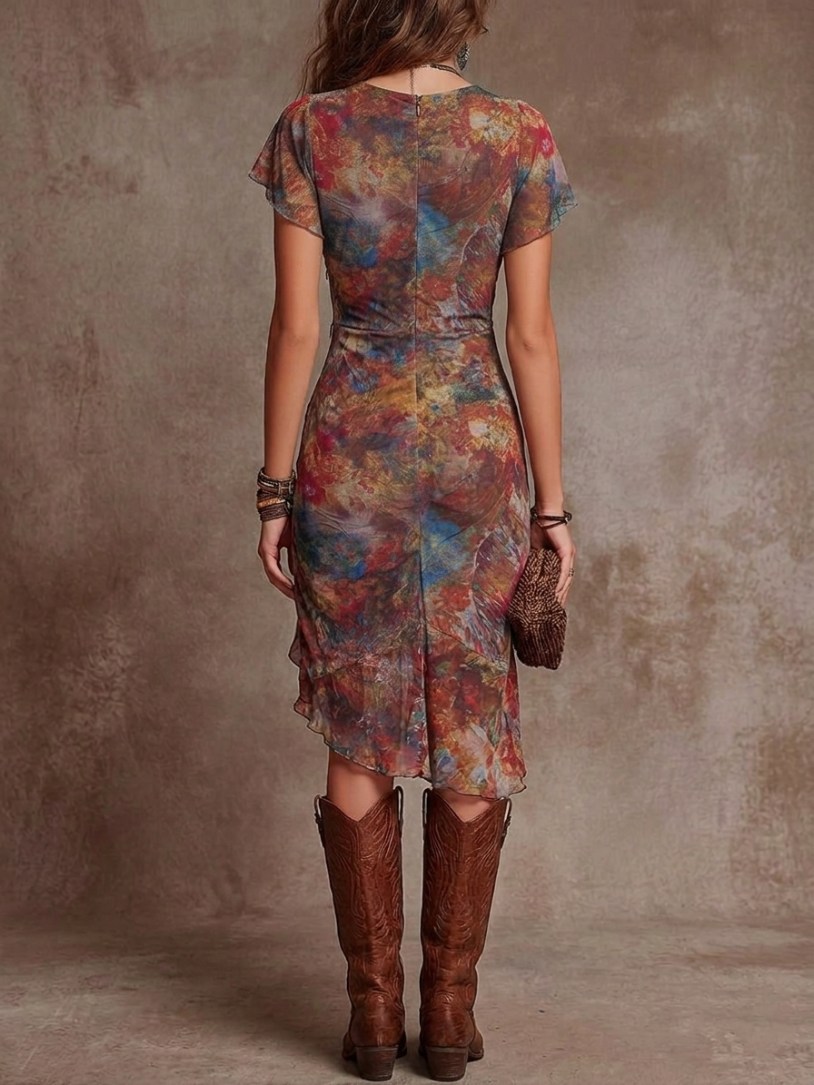 Victoria | Bohemian Abstract Pleated Midi Dress