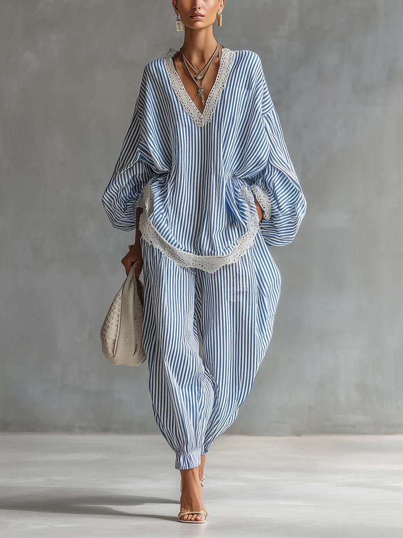 Sofia | Blue Striped Two-piece Set