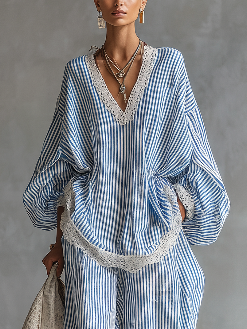 Sofia | Blue Striped Two-piece Set