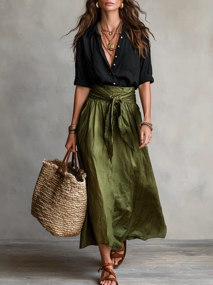 Elmara  | Elegant Two-Piece Set With Midi Skirt