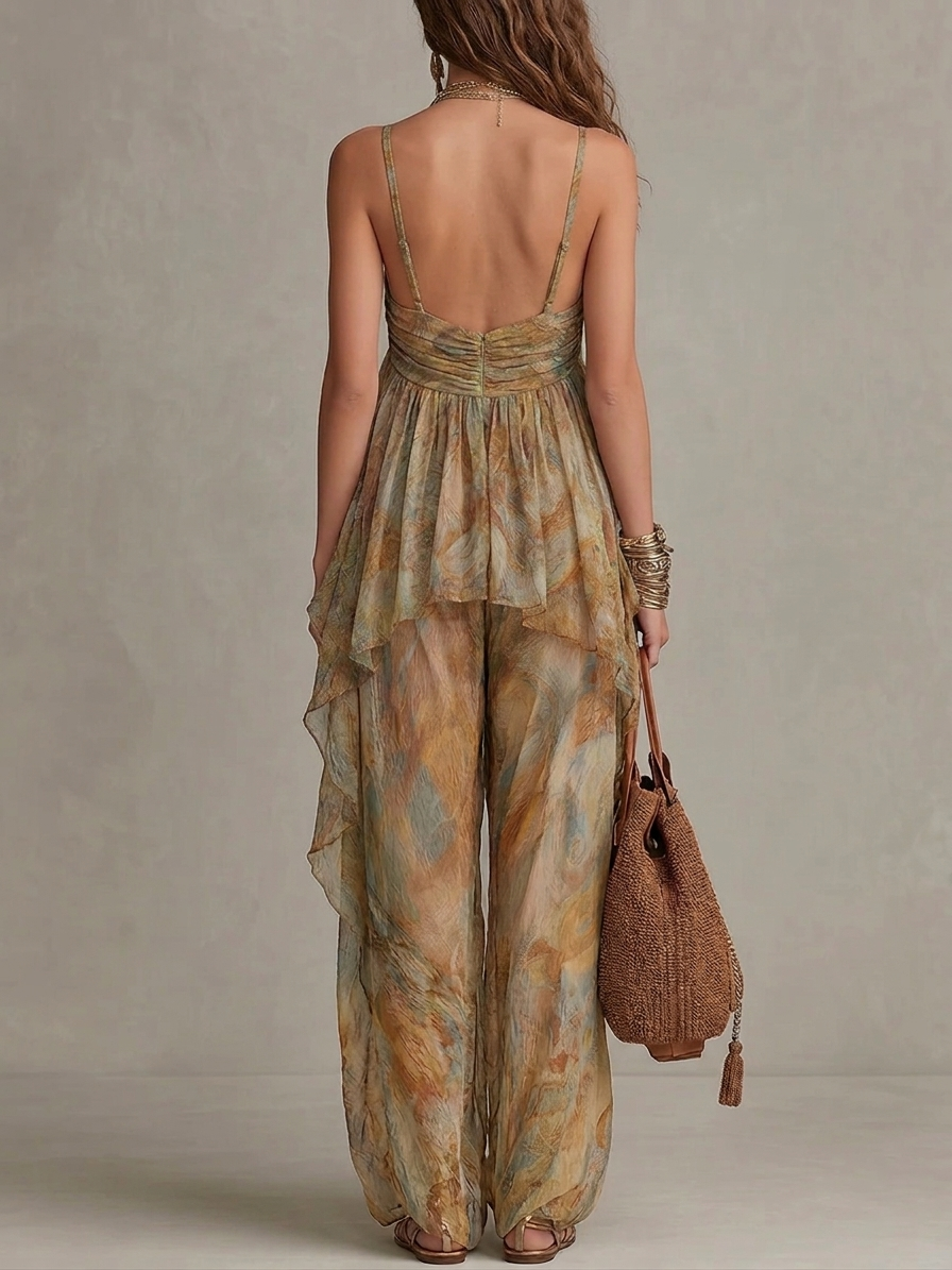 Sienna | Chiffon Ruffled Camisole and Wide-leg Pants Set