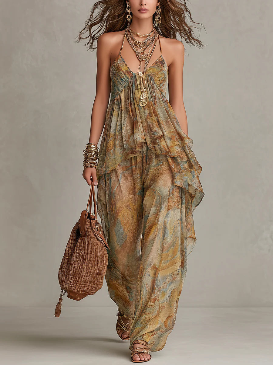 Sienna | Chiffon Ruffled Camisole and Wide-leg Pants Set
