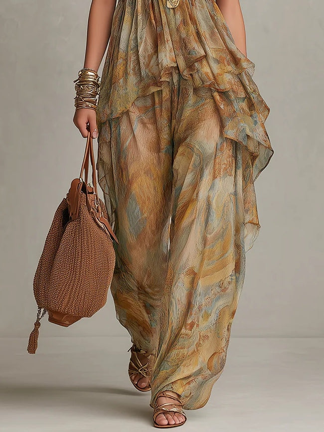 Sienna | Chiffon Ruffled Camisole and Wide-leg Pants Set