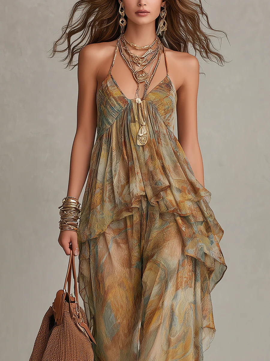 Sienna | Chiffon Ruffled Camisole and Wide-leg Pants Set