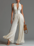 Sophia | Elegant White Pleated Jumpsuit