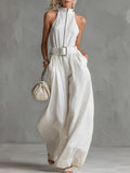 Elegant City Jumpsuit – Belted, Sleeveless, Wide-Leg Fit