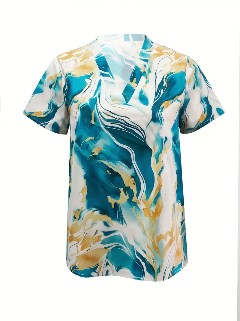 Mildred | Marble Print Short Sleeve Shirt