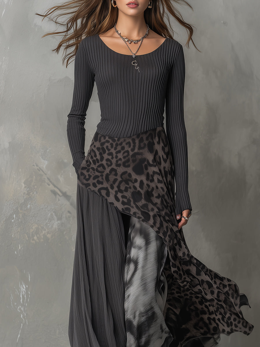 Martina | Long bohemian-style dress with leopard print