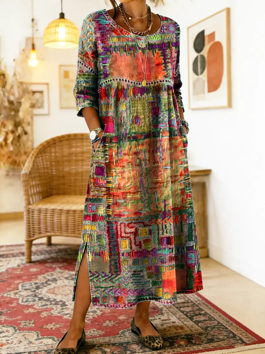 Moira  | Denim Dress with Ethnic Patchwork