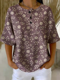 Women's Floral Art Print Casual Waffle Cotton Shirt
