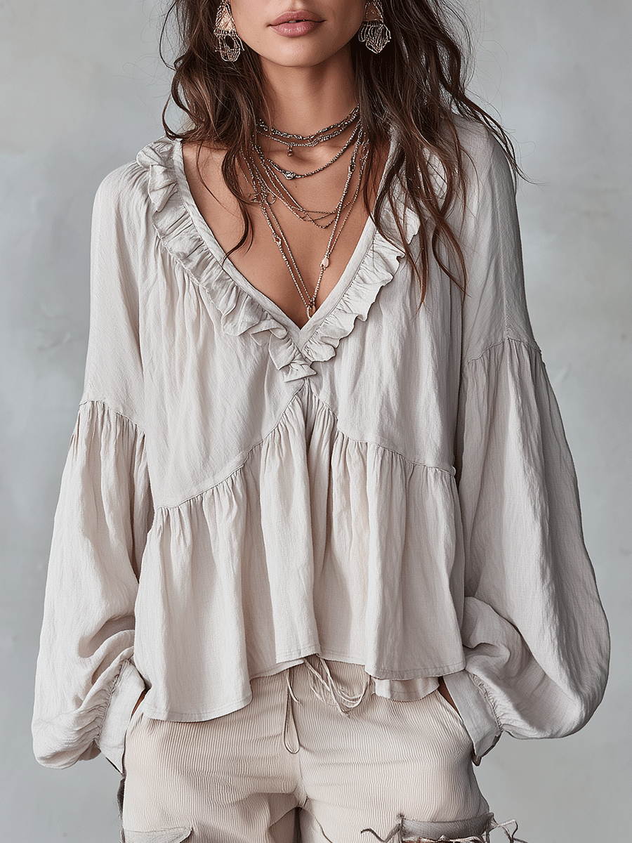 Laurie | Airy Vintage-Inspired Ruffle Soft Ruffle Bohemian Blouse