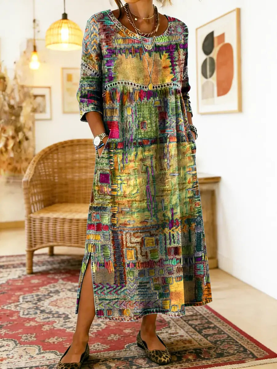 Moira  | Denim Dress with Ethnic Patchwork