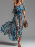 Selena | Leopard Print Chiffon Off-Shoulder Maxi Dress