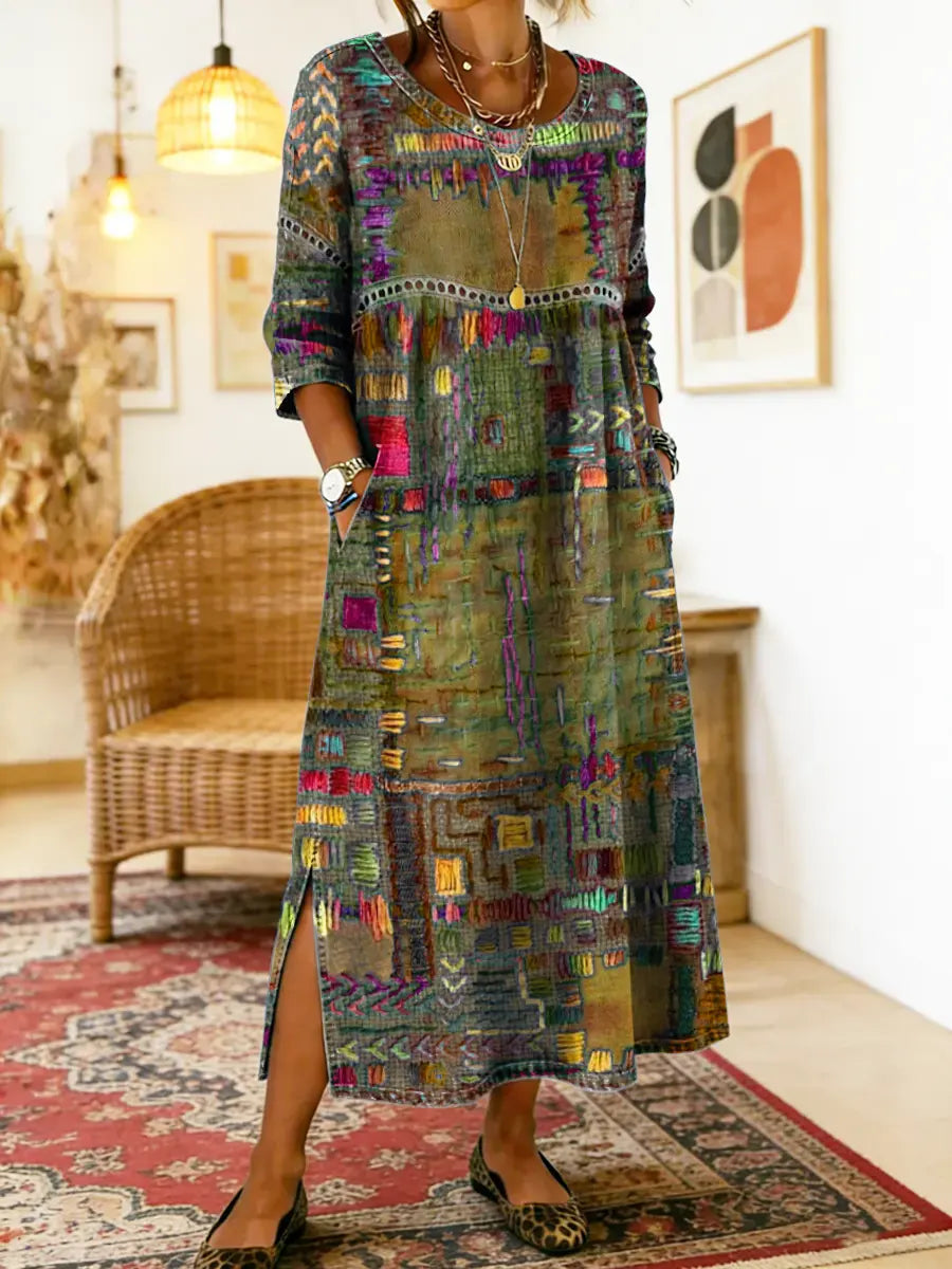 Moira  | Denim Dress with Ethnic Patchwork
