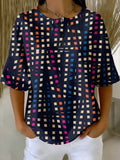 Women's Geometry Art Print Casual Waffle Cotton Shirt