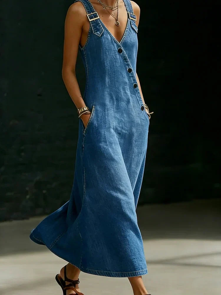 Vera | Long Button-Up Denim Dress