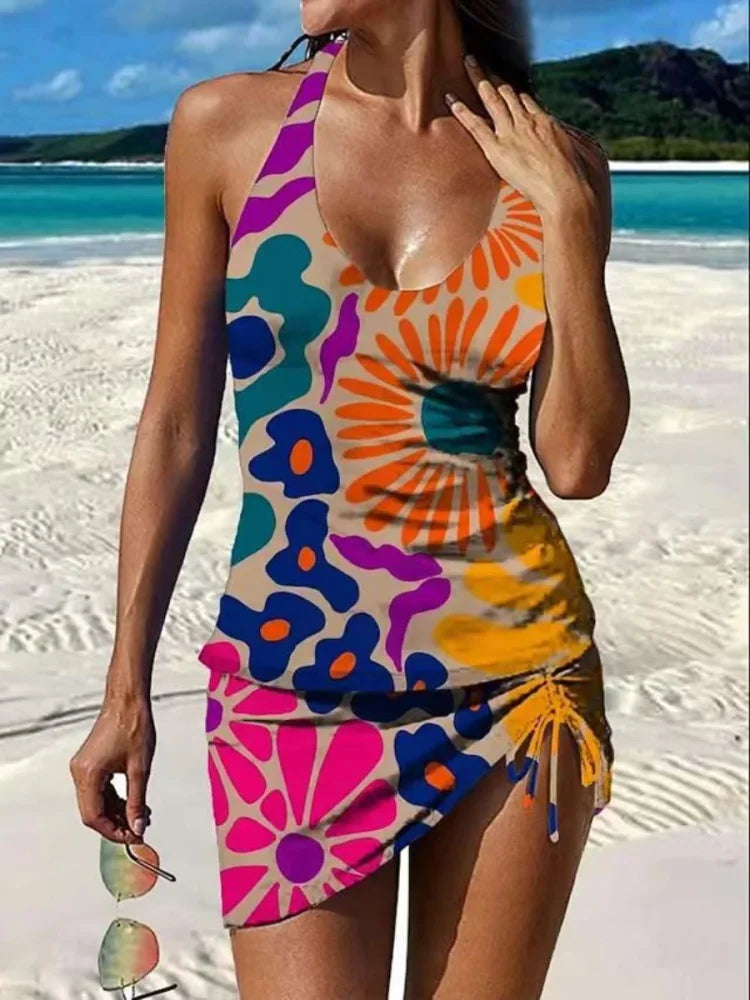 Fiesta | Floral Tankini Set with Graphic Design that Covers the Stomach