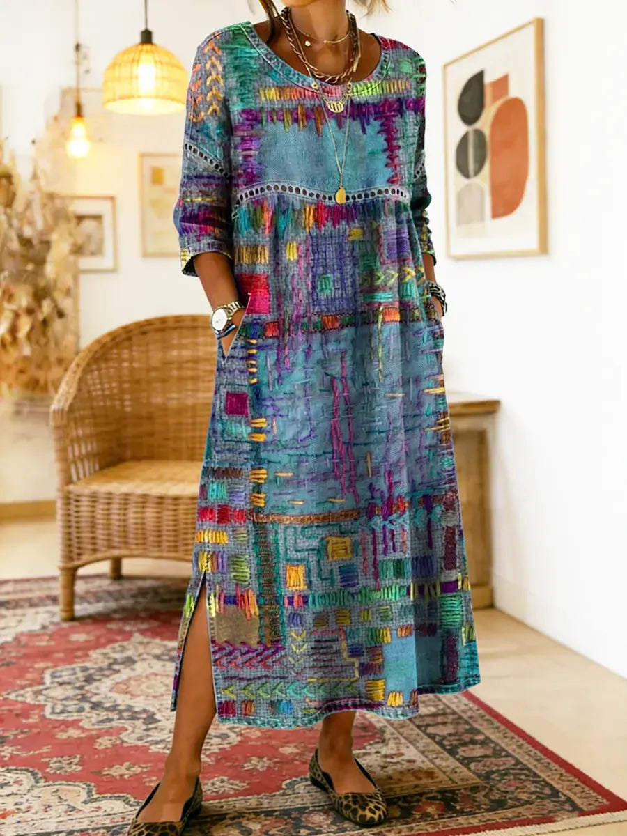 Moira  | Denim Dress with Ethnic Patchwork