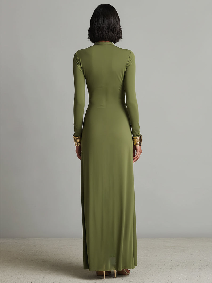 Olive | Silk Maxi Dress V-Neck