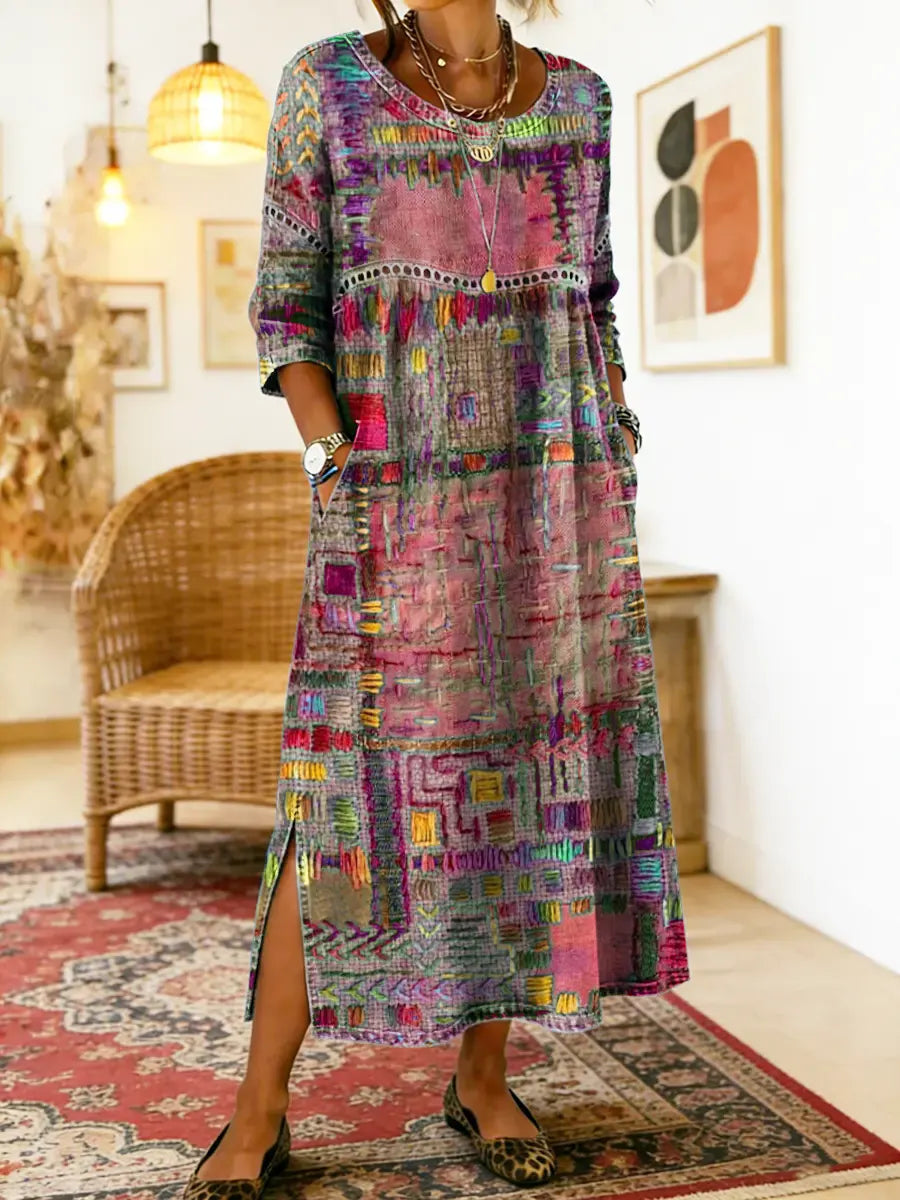 Moira  | Denim Dress with Ethnic Patchwork