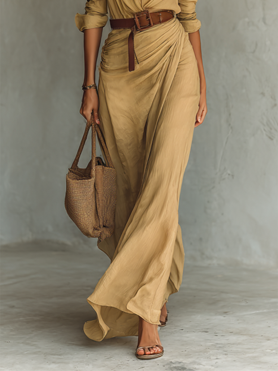 Linnea | Ladies Lapel Single Breasted Long Sleeve Belted Maxi Dress