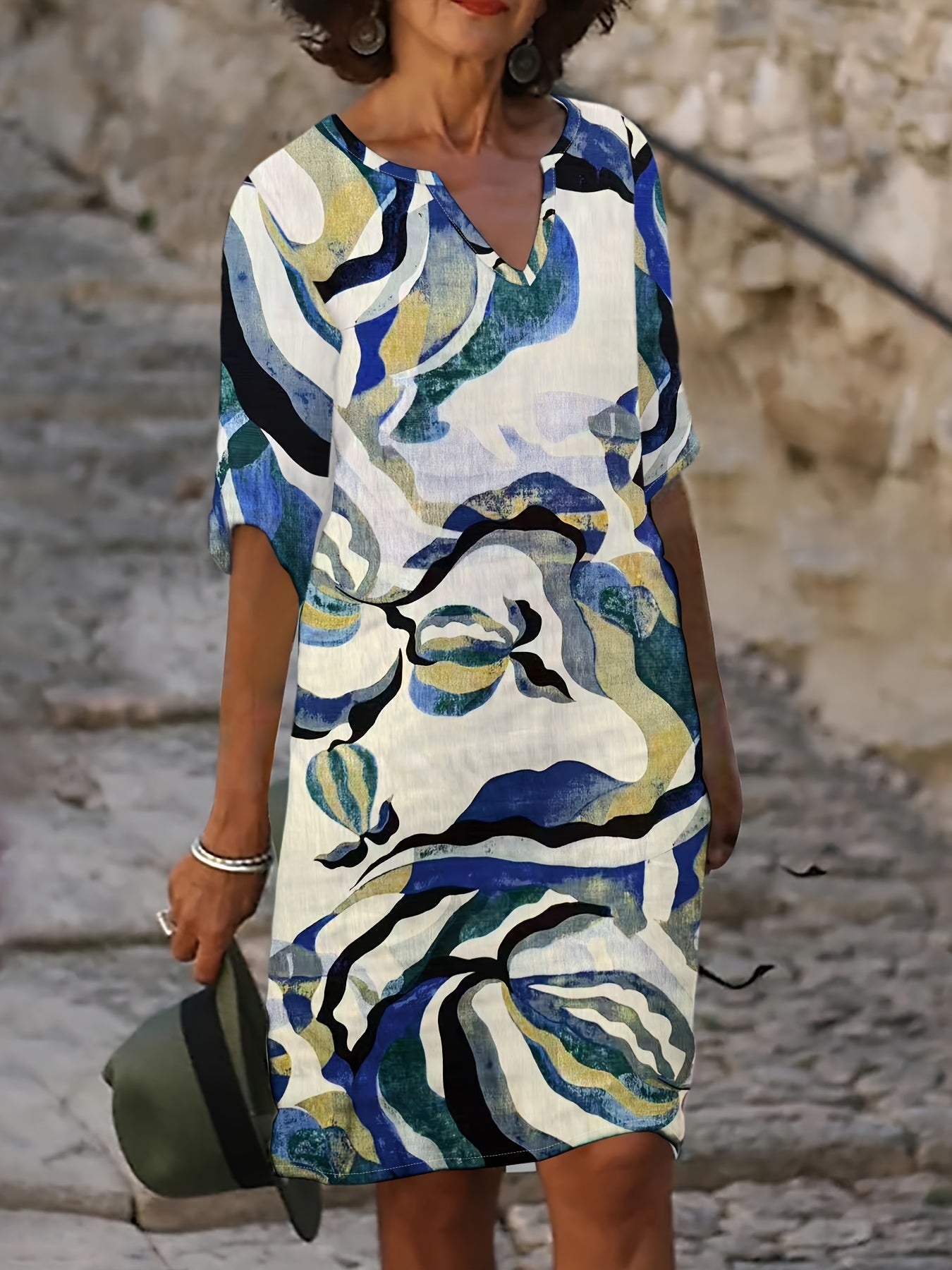 Pauleen | Printed V-Neck Midi Dress