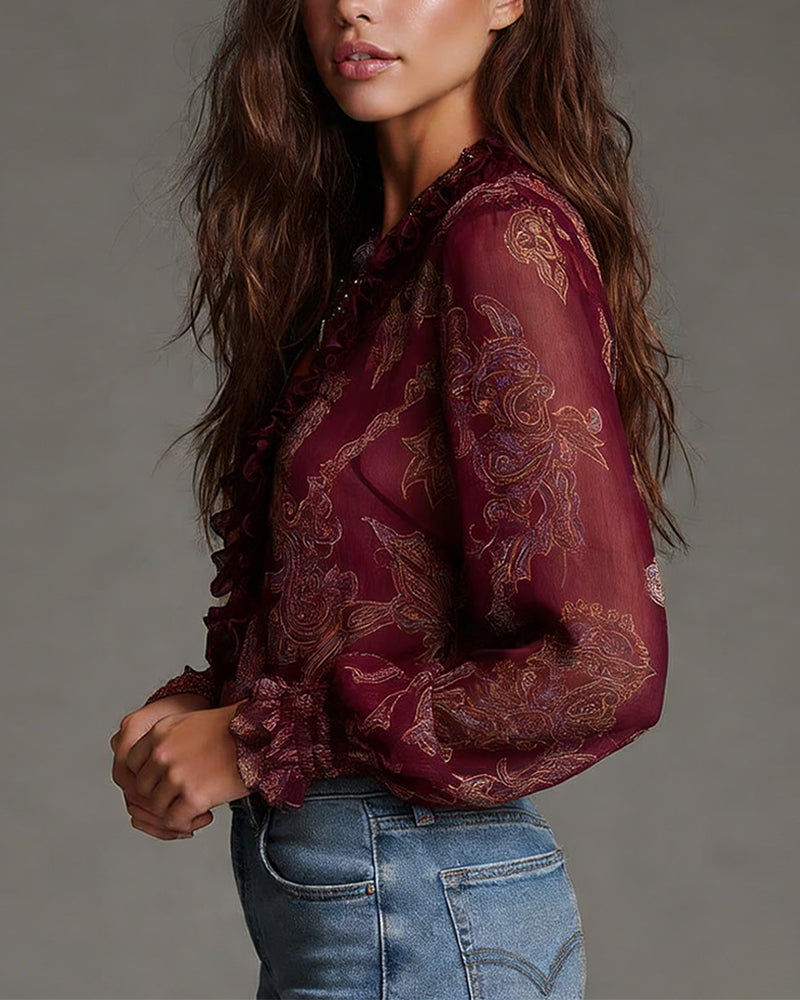 Katie | Refined Blouse with Half-Zip and Ruffles