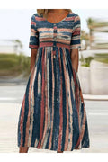 Hana | ELEGANT STRIPED TUMMY-COVERAGE MIDI DRESS