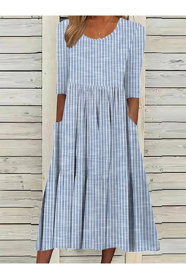 Alessia | ELEGANT STRIPED TUMMY-COVERAGE MIDI DRESS