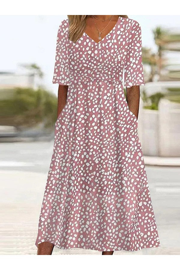 Coleen | ELEGANT TUMMY-FLATTERING POLKA DOT MIDI DRESS